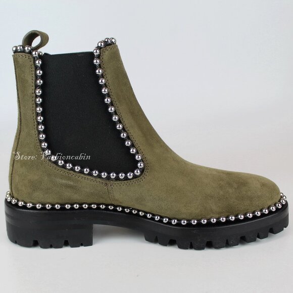 NEW Alexander Wang Studded Suede Ankle Boots | Edgy Luxe Chelsea Boots - Picture 6 of 15